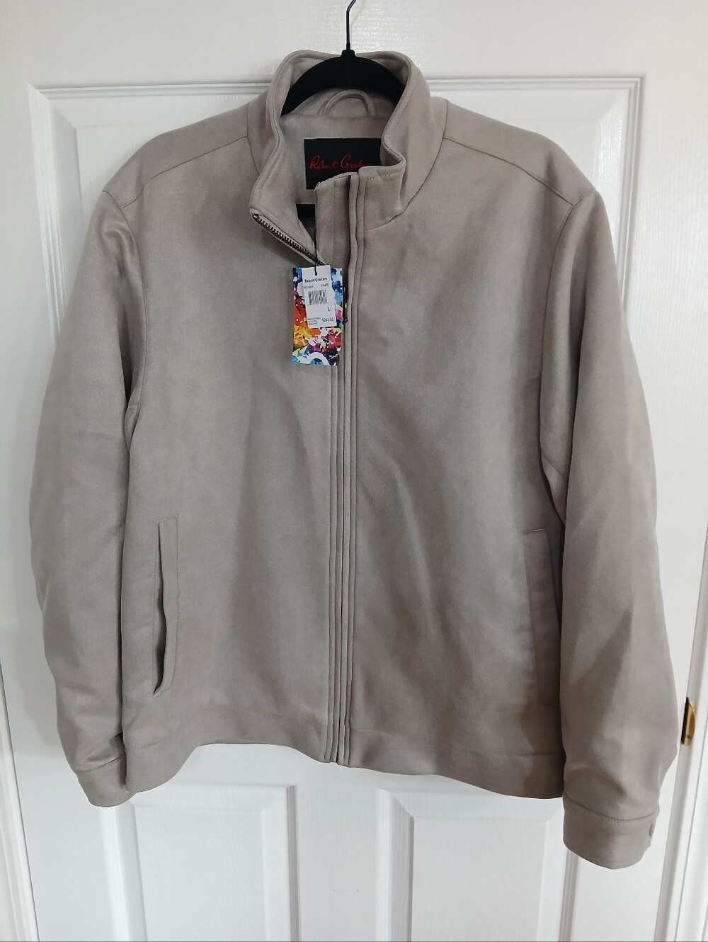 NWT Robert Graham Gray Vegan Suede Zip Bomber Jacket Streetwear Quiet Luxury